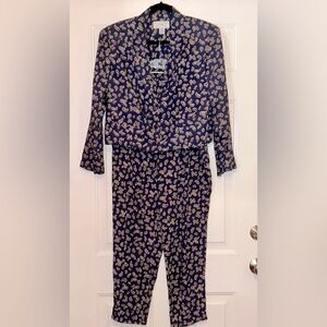 LA Vogue Vintage Paisley Cropped Jacket-SZ 8 Pantsuit- SZ S Outfit Navy
Rayon